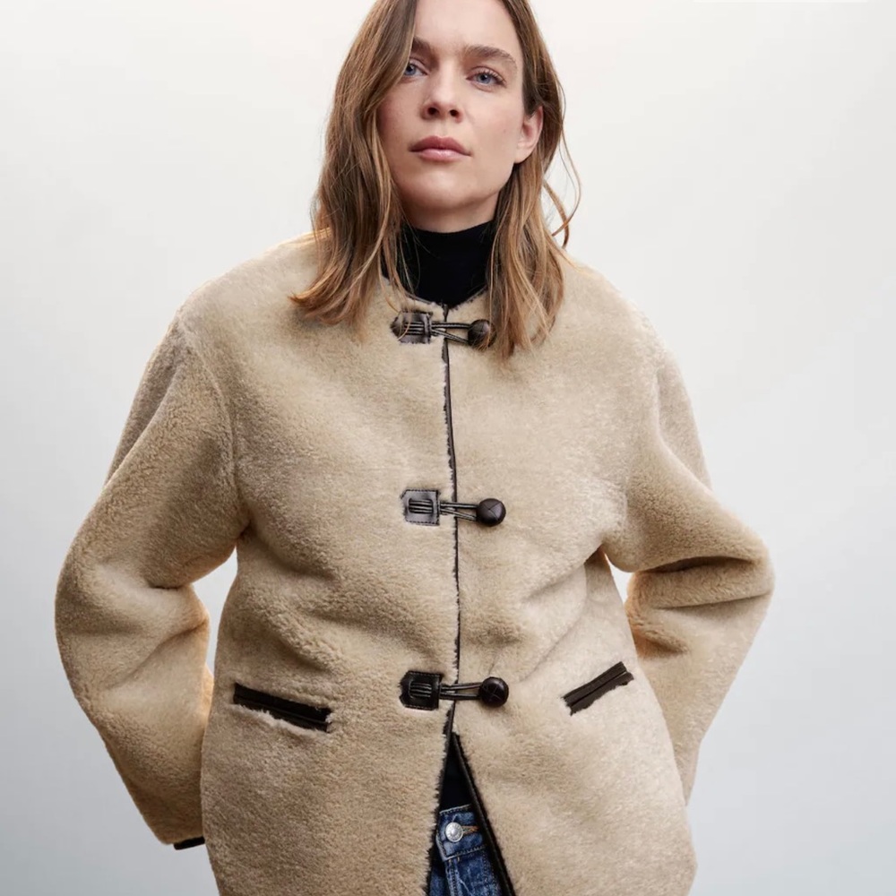 Mango Appliqués Faux-Fur Shearling Jacket (Toteme Dupe) size XS extra small